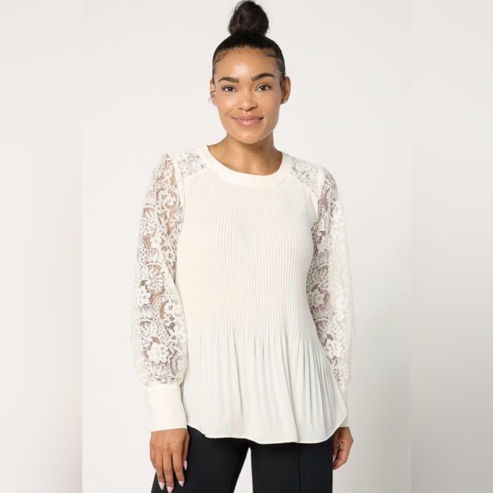 Lace-Sleeve Cream Long-Sleeve Women's Blouse by